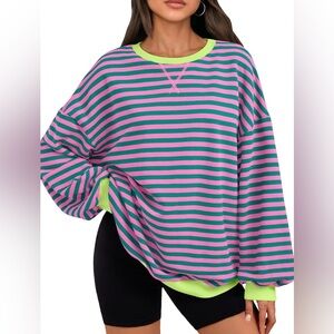 Striped Pink and Green Oversized Women's Top